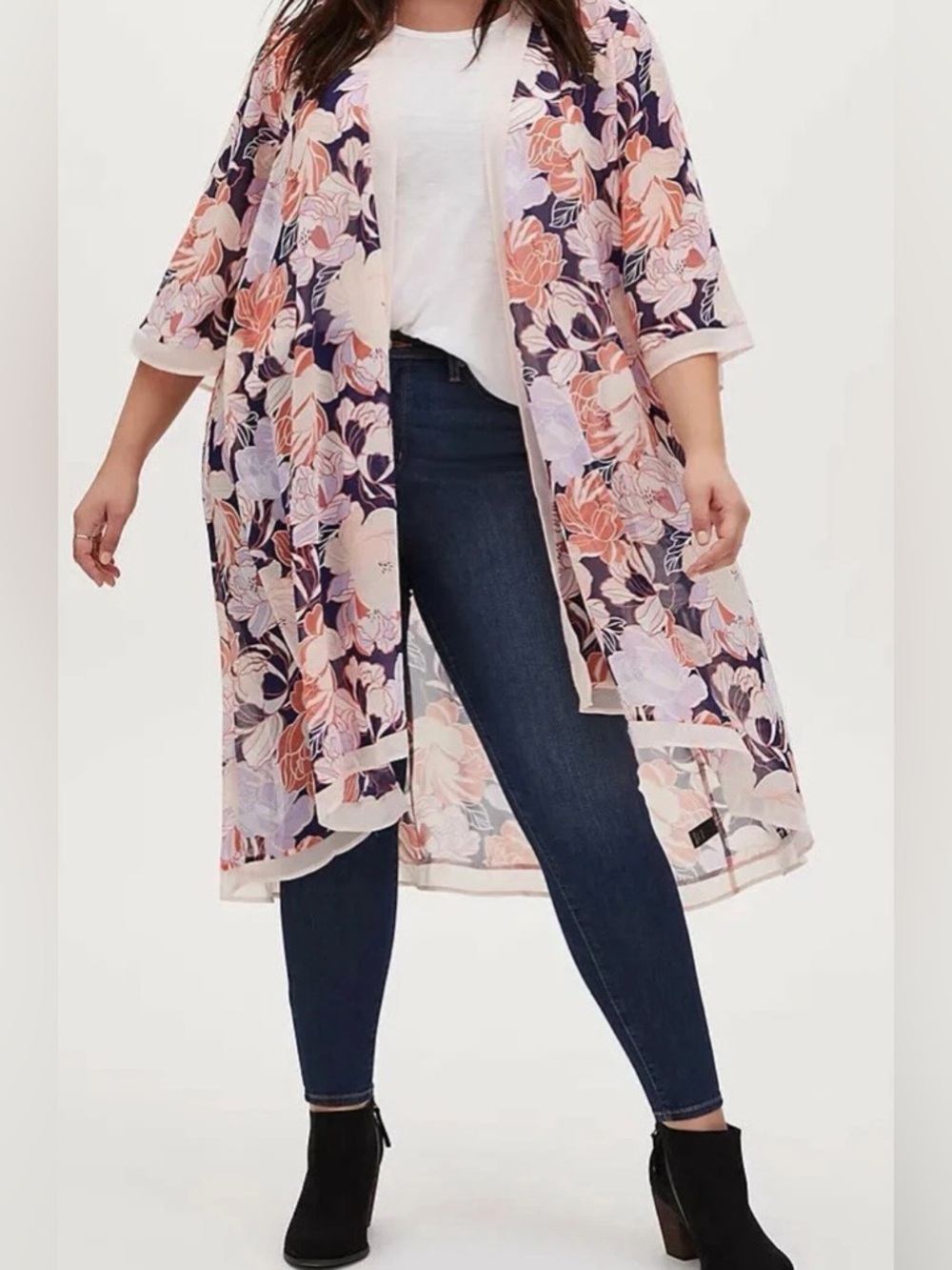 torrid Navy and Blush Floral Sheer Cover-Up